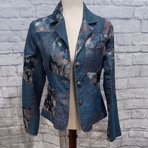 Artistic Blue Jean Jacket with Distressed Design